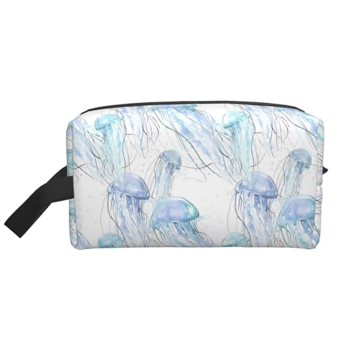 JaoXer Große Reise-Kosmetiktasche – wiederverwendbar, Aquarell-3D-Quallen-Druck, Dopp-Kit für Toilettenartikel, tragbarer Organizer für Männer und Frauen, Weiß, Einheitsgröße von JaoXer