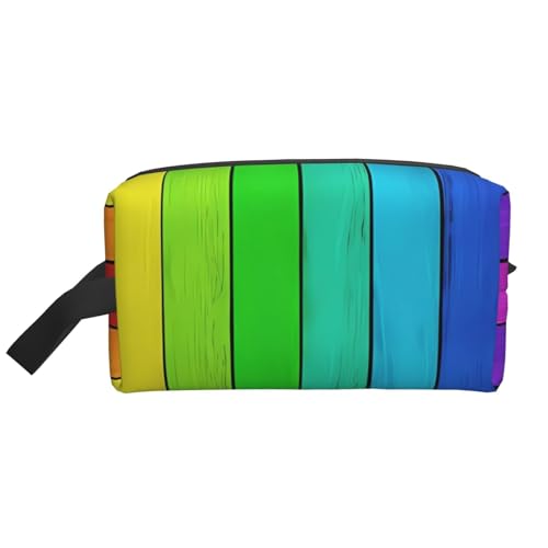 JaoXer Große Reise-Kosmetiktasche – wiederverwendbar, regenbogenfarbener Holzhintergrund, Dopp Kit für Toilettenartikel, tragbarer Organizer für Männer und Frauen, Weiß, Einheitsgröße JaoXer Große Reise-Kosmetiktasche – wiederverwendbar, regenbogenfarbener Holzhintergrund, Dopp Kit für Toilettenartikel, tragbarer Organizer für Männer und Frauen, Weiß, Einheitsgröße von JaoXer