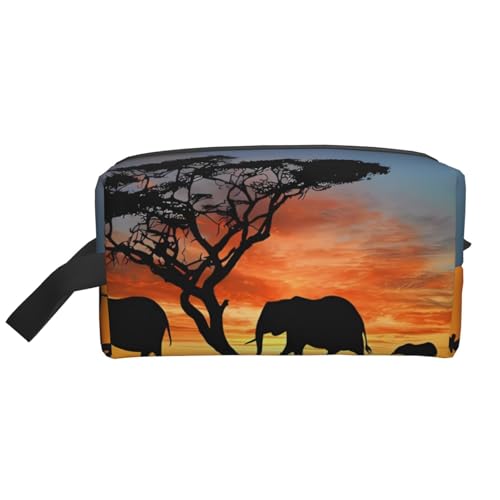 JaoXer Große Reise-Kosmetiktasche – wiederverwendbarer afrikanischer Elefanten-Druck, Dopp Kit für Toilettenartikel, tragbarer Organizer für Männer und Frauen von JaoXer