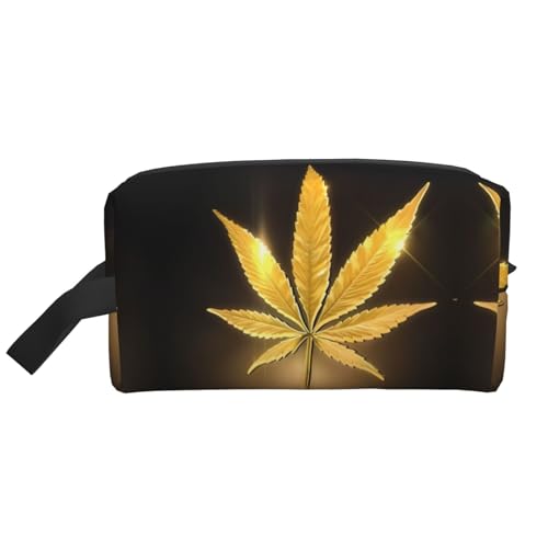 JaoXer Große Reise-Kosmetiktasche – wiederverwendbarer goldener Cannabis-Druck, Dopp Kit für Toilettenartikel, tragbarer Organizer für Männer und Frauen JaoXer Große Reise-Kosmetiktasche – wiederverwendbarer goldener Cannabis-Druck, Dopp Kit für Toilettenartikel, tragbarer Organizer für Männer und Frauen von JaoXer
