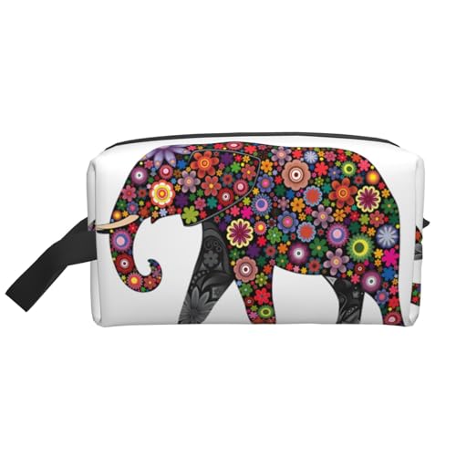 JaoXer Große Reise-Kosmetiktasche – wiederverwendbares, fröhliches Elefanten-Aufdruck-Set für Toilettenartikel, tragbarer Organizer für Männer und Frauen, weiß, Einheitsgröße von JaoXer