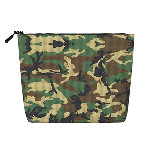 JaoXer Grüne Make-up-Tasche aus künstlichem Hanf, Tarnmuster, Kulturbeutel, Organizer für mehrere tägliche Anwendungen, Geschäftsreise, Schwarz, Einheitsgröße von JaoXer