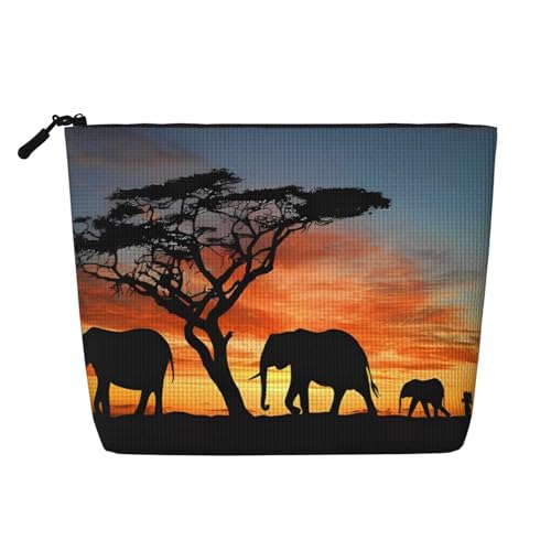 JaoXer Kosmetiktasche mit afrikanischem Elefant, künstlicher Hanf, Kulturbeutel, Organizer für mehrere tägliche Anwendungen, Geschäftsreise, Schwarz, Einheitsgröße von JaoXer