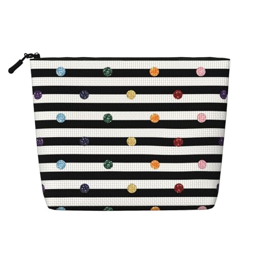 JaoXer Make-up-Tasche aus künstlichem Hanf mit Regenbogen-Punkten, Schwarz und Weiß, Kulturbeutel, Kosmetik-Organizer, eine Packung für mehrere tägliche Anwendungen, Geschäftsreise-Begleiter, Schwarz von JaoXer