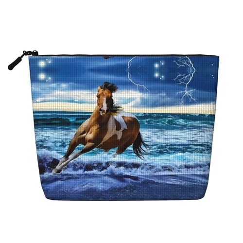 JaoXer Make-up-Tasche mit Laufpferd, künstlicher Hanf, Kulturbeutel, Organizer – eine Packung für mehrere tägliche Anwendungen, Begleiter auf Geschäftsreisen, Schwarz, Einheitsgröße von JaoXer