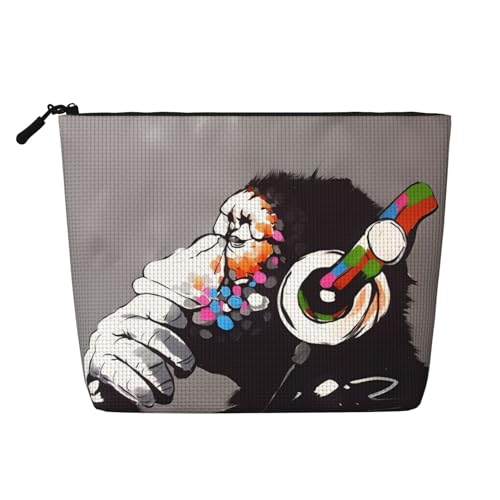 JaoXer Monkey Music Make-up-Tasche aus künstlichem Hanf, Kulturbeutel, Organizer für mehrere tägliche Anwendungen, Geschäftsreise, Schwarz, Einheitsgröße von JaoXer