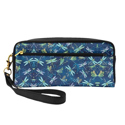 JaoXer Wiederverwendbare Kosmetik-Make-up-Tasche, Reise-Kulturbeutel, volles Design, blaue Libellen-Druck-Ledertasche für Damen, schwarz, Einheitsgröße JaoXer Wiederverwendbare Kosmetik-Make-up-Tasche, Reise-Kulturbeutel, volles Design, blaue Libellen-Druck-Ledertasche für Damen, schwarz, Einheitsgröße von JaoXer