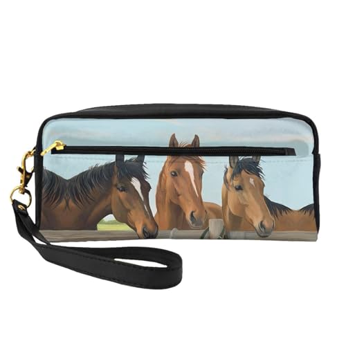 JaoXer Wiederverwendbare Kosmetik-Make-up-Tasche – Reise-Kulturbeutel, komplettes Design, Pferde-Druck, Ledertasche für Damen, schwarz, Einheitsgröße von JaoXer