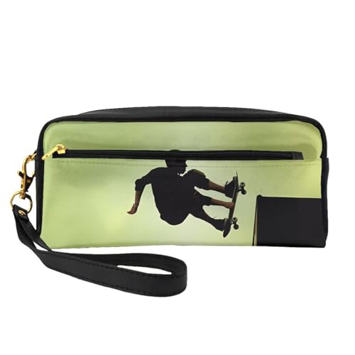 JaoXer Wiederverwendbare Kosmetik-Make-up-Tasche – Reise-Kulturbeutel, komplettes Design, Skateboard-Druck, Ledertasche für Damen, schwarz, Einheitsgröße von JaoXer