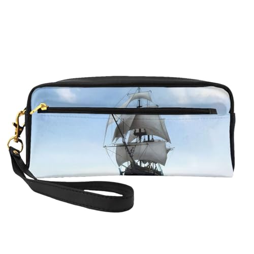 JaoXer Wiederverwendbare Kosmetik-Make-up-Tasche – Reise-Kulturbeutel, komplettes Design, altes Segelschiff-Druck, Ledertasche für Damen, schwarz, Einheitsgröße von JaoXer