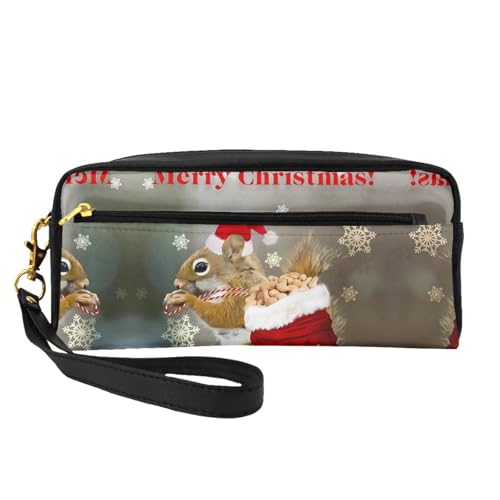 JaoXer Wiederverwendbare Kosmetik-Make-up-Tasche – Reise-Kulturbeutel, volles Design, Weihnachts-Eichhörnchen-Druck, Ledertasche für Damen, schwarz, Einheitsgröße von JaoXer