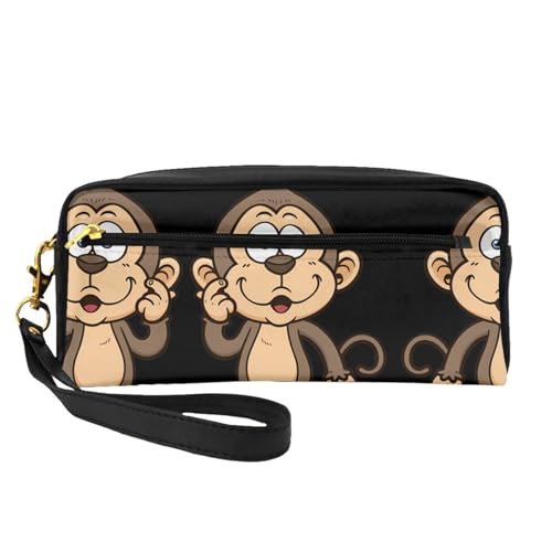 JaoXer Wiederverwendbare Kosmetik-Make-up-Tasche – Reise-Kulturbeutel, vollständiges Design, Affen-Druck, Ledertasche für Damen, schwarz, Einheitsgröße von JaoXer