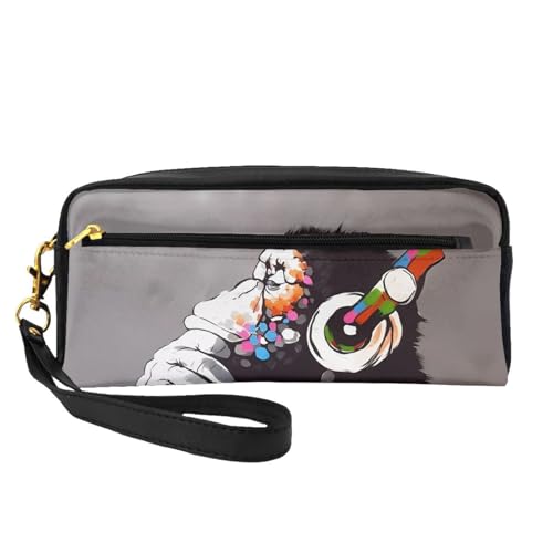 JaoXer Wiederverwendbare Kosmetik-Make-up-Tasche – Reise-Kulturbeutel, vollständiges Design, Affen-Musikdruck, Ledertasche für Damen, schwarz, Einheitsgröße von JaoXer