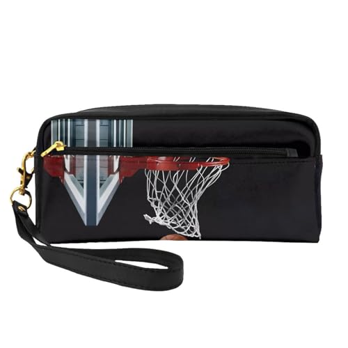 JaoXer Wiederverwendbare Kosmetik-Make-up-Tasche – Reise-Kulturbeutel, vollständiges Design, Basketball-Druck, Ledertasche für Damen, schwarz, Einheitsgröße von JaoXer