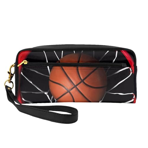 JaoXer Wiederverwendbare Kosmetik-Make-up-Tasche – Reise-Kulturbeutel, vollständiges Design, Basketball-Druck, Ledertasche für Damen, schwarz, Einheitsgröße von JaoXer
