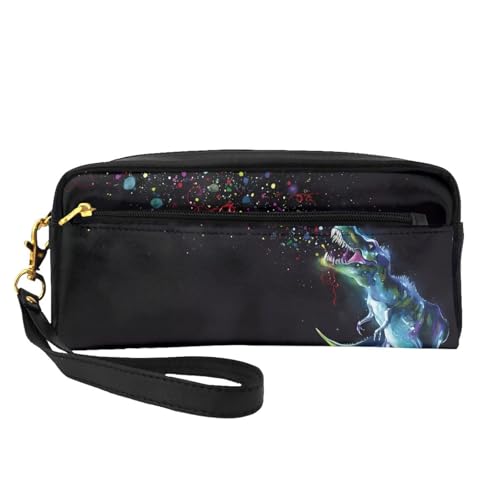 JaoXer Wiederverwendbare Kosmetik-Make-up-Tasche – Reise-Kulturbeutel, vollständiges Design, Dinosaurier-Druck, Ledertasche für Damen, schwarz, Einheitsgröße von JaoXer