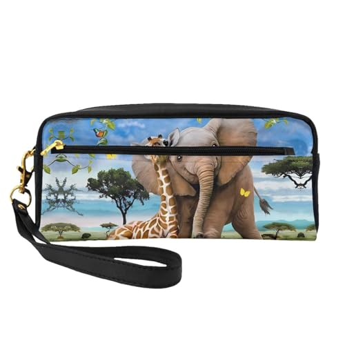JaoXer Wiederverwendbare Kosmetik-Make-up-Tasche – Reise-Kulturbeutel, vollständiges Design, Elefanten- und Giraffen-Druck, Ledertasche für Damen, schwarz, Einheitsgröße JaoXer Wiederverwendbare Kosmetik-Make-up-Tasche – Reise-Kulturbeutel, vollständiges Design, Elefanten- und Giraffen-Druck, Ledertasche für Damen, schwarz, Einheitsgröße von JaoXer