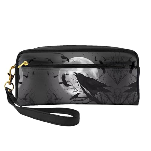 JaoXer Wiederverwendbare Kosmetik-Make-up-Tasche – Reise-Kulturbeutel, vollständiges Design, Krähenvögel-Druck, Ledertasche für Damen, schwarz, Einheitsgröße von JaoXer