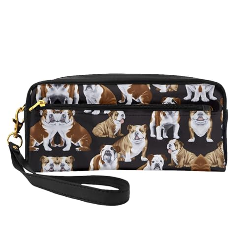 JaoXer Wiederverwendbare Kosmetik-Make-up-Tasche – Reise-Kulturbeutel, vollständiges Design, Motiv: Englische Bulldoggen, Ledertasche für Damen, Schwarz, Einheitsgröße JaoXer Wiederverwendbare Kosmetik-Make-up-Tasche – Reise-Kulturbeutel, vollständiges Design, Motiv: Englische Bulldoggen, Ledertasche für Damen, Schwarz, Einheitsgröße von JaoXer