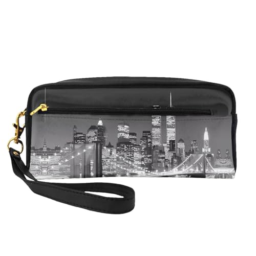 JaoXer Wiederverwendbare Kosmetik-Make-up-Tasche – Reise-Kulturbeutel, vollständiges Design, New York-Druck, Ledertasche für Damen, schwarz, Einheitsgröße von JaoXer