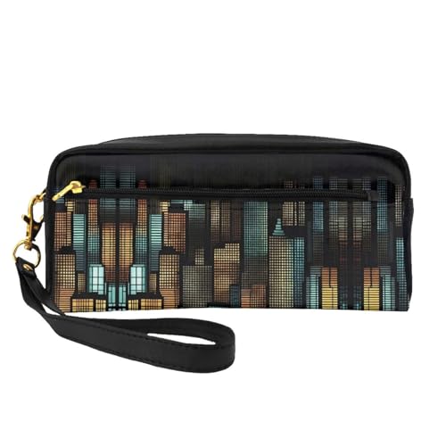 JaoXer Wiederverwendbare Kosmetik-Make-up-Tasche – Reise-Kulturbeutel, vollständiges Design, Stadtlicht-Druck, Ledertasche für Damen, schwarz, Einheitsgröße von JaoXer