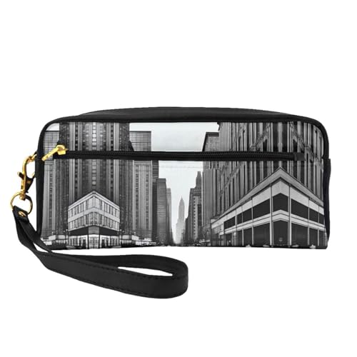 JaoXer Wiederverwendbare Kosmetik-Make-up-Tasche – Reise-Kulturbeutel, vollständiges Design, aCity Street Print Ledertasche für Damen, schwarz, Einheitsgröße von JaoXer