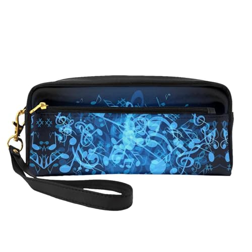 JaoXer Wiederverwendbare Kosmetik-Make-up-Tasche – Reise-Kulturbeutel, vollständiges Design, blaue Musiknoten-Druck, Ledertasche für Damen, schwarz, Einheitsgröße von JaoXer