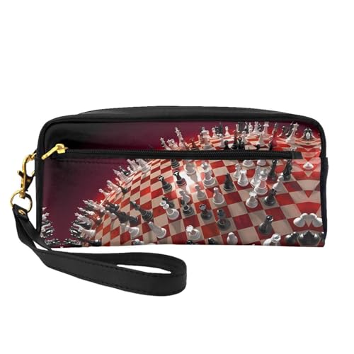 JaoXer Wiederverwendbare Kosmetik-Make-up-Tasche – Reise-Kulturbeutel, vollständiges Design, internationales Schachmuster, Ledertasche für Damen, schwarz, Einheitsgröße von JaoXer