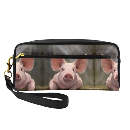 JaoXer Wiederverwendbare Kosmetik-Make-up-Tasche – Reise-Kulturbeutel, vollständiges Design, niedliches Schweine-Druck, Ledertasche für Damen, schwarz, Einheitsgröße von JaoXer