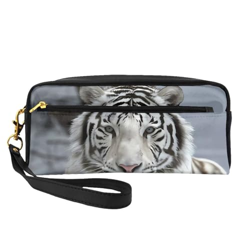 JaoXer Wiederverwendbare Kosmetik-Make-up-Tasche – Reise-Kulturbeutel, vollständiges Design, weißer Tiger-Druck, Ledertasche für Damen, schwarz, Einheitsgröße von JaoXer