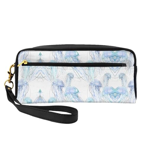 JaoXer Wiederverwendbare Kosmetiktasche – Reise-Kulturbeutel, komplettes Design, Aquarell-3D-Quallen-Druck, Ledertasche für Damen, Schwarz, Einheitsgröße von JaoXer