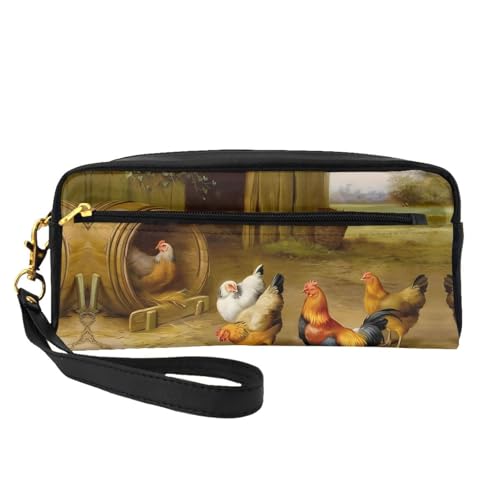 JaoXer Wiederverwendbare Kosmetiktasche – Reise-Kulturbeutel, komplettes Design, Huhn und Hahn-Druck, Ledertasche für Damen von JaoXer