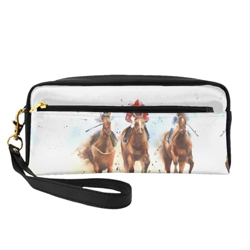 JaoXer Wiederverwendbare Kosmetiktasche – Reise-Kulturbeutel, komplettes Design, Pferderennen, Reiten, Sport, Druck-Ledertasche für Damen, schwarz, Einheitsgröße von JaoXer