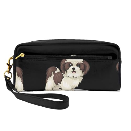 JaoXer Wiederverwendbare Kosmetiktasche – Reise-Kulturbeutel, komplettes Design, Shih Tzu Hunde-Druck, Ledertasche für Damen, schwarz, Einheitsgröße von JaoXer