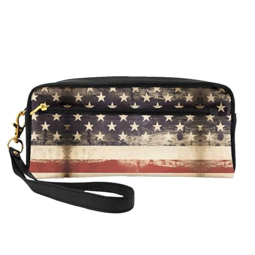 JaoXer Wiederverwendbare Kosmetiktasche – Reise-Kulturbeutel, komplettes Design, Vintage-Stil, amerikanische USA-Flagge, Ledertasche für Damen von JaoXer