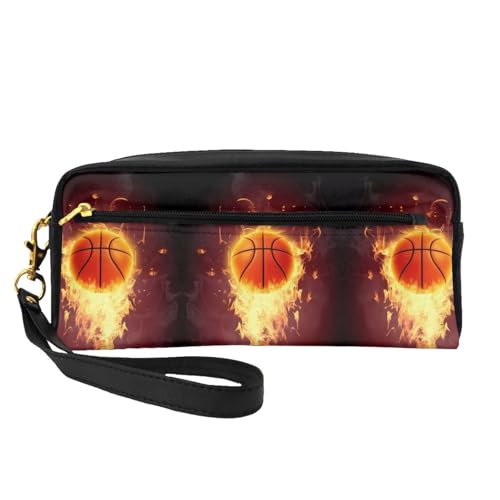 JaoXer Wiederverwendbare Kosmetiktasche – Reise-Kulturbeutel, vollständiges Design, Basketball-Druck, Ledertasche für Damen von JaoXer