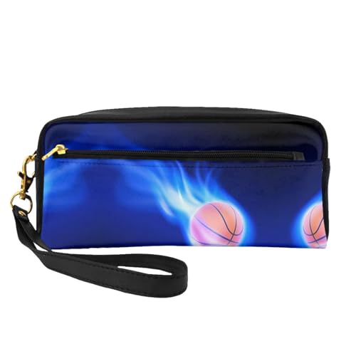 JaoXer Wiederverwendbare Kosmetiktasche – Reise-Kulturbeutel, vollständiges Design, Basketballball-Druck, Ledertasche für Damen, schwarz, Einheitsgröße von JaoXer