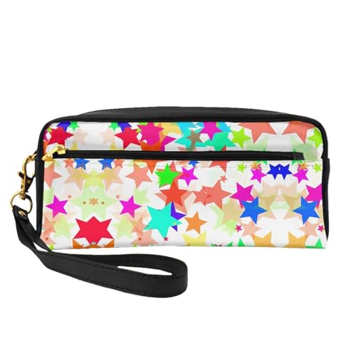 JaoXer Wiederverwendbare Kosmetiktasche – Reise-Kulturbeutel, vollständiges Design, buntes Sternmuster, Ledertasche für Damen, schwarz, Einheitsgröße von JaoXer