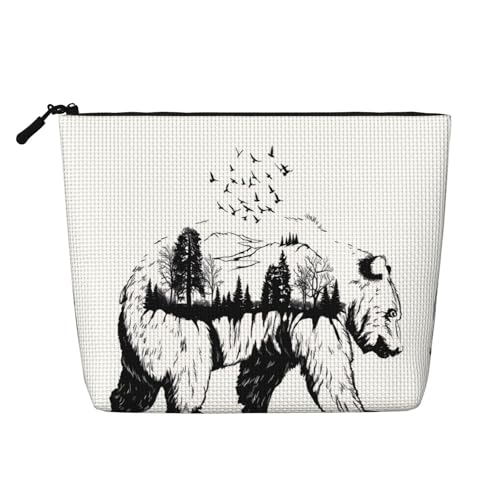 JaoXer Wildlife Make-up-Tasche, handgezeichneter Bär, Tier, künstlicher Hanf, Kulturbeutel, Organizer – eine Packung für mehrere tägliche Anwendungen, Geschäftsreise-Begleiter, schwarz, Einheitsgröße von JaoXer