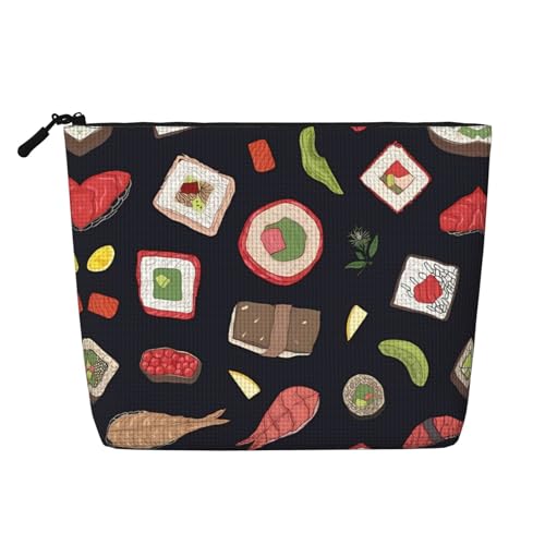 Japanische Sushi-Make-up-Tasche aus künstlichem Hanf, Kulturbeutel, Organizer, eine Packung für mehrere tägliche Anwendungen, Geschäftsreise-Begleiter, Schwarz, Einheitsgröße von JaoXer