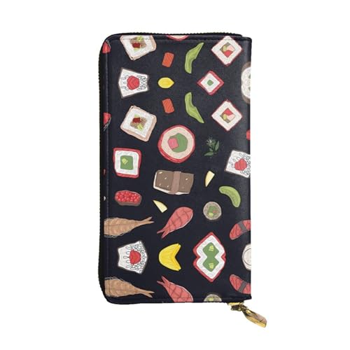 Japanische Sushi Schwarz Druck Leder Lange Clutch Geldbörse für Frauen - Mode mit mehreren Kartenfächern, Münzfach, Schwarz, Einheitsgröße Japanische Sushi Schwarz Druck Leder Lange Clutch Geldbörse für Frauen - Mode mit mehreren Kartenfächern, Münzfach, Schwarz, Einheitsgröße von JaoXer