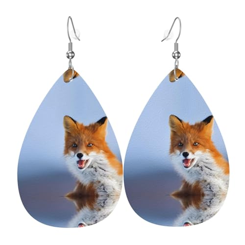 Kleiner Fuchs Druck Leder Ohrringe für Frauen - baumelnde Tropfenohrringe, perfekt für Partys und Kostümzubehör, Einheitsgröße, Leder, kein Edelstein von JaoXer