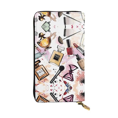 Kosmetik und Make-up Thema Muster Druck Leder Lange Clutch Geldbörse für Frauen - Mode mit mehreren Kartenfächern, Münzfach, Schwarz, Einheitsgröße Kosmetik und Make-up Thema Muster Druck Leder Lange Clutch Geldbörse für Frauen - Mode mit mehreren Kartenfächern, Münzfach, Schwarz, Einheitsgröße von JaoXer