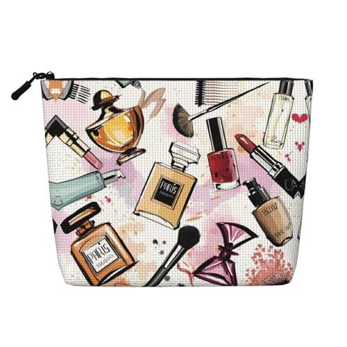 Kosmetik- und Make-up-Themenmuster, künstlicher Hanf, Make-up-Tasche, Kulturbeutel, Organizer – eine Packung für mehrere tägliche Anwendungen, Geschäftsreise-Begleiter, schwarz, Einheitsgröße von JaoXer