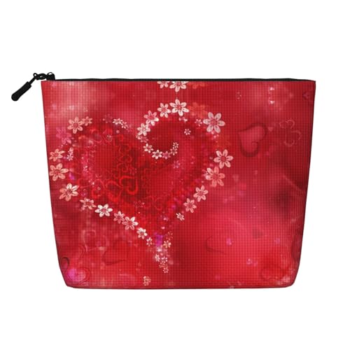 Kosmetiktasche aus künstlichem Hanf, Motiv: rote Herzen, Blumen, Kulturbeutel, Organizer, eine Packung für mehrere tägliche Anwendungen, Geschäftsreisen, Schwarz, Einheitsgröße von JaoXer