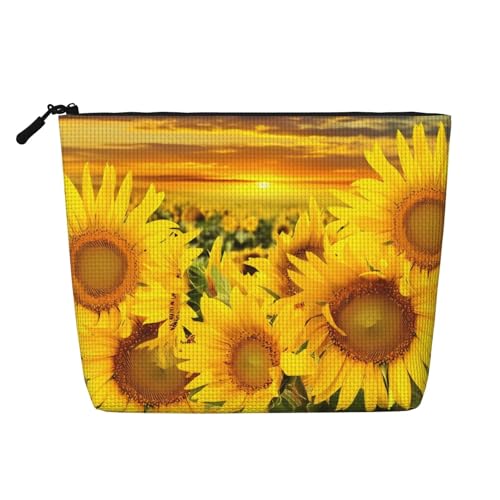 Kosmetiktasche aus künstlichem Hanf, Sonnenblumenmuster, Kulturbeutel, Organizer für mehrere tägliche Anwendungen, Geschäftsreise, Schwarz, Einheitsgröße von JaoXer