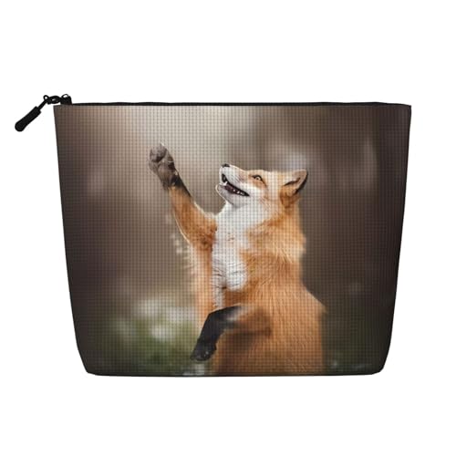 Kosmetiktasche aus künstlichem Hanf mit Tierfuchsmuster, Kulturbeutel, Organizer für mehrere tägliche Anwendungen, Geschäftsreisen, Schwarz, Einheitsgröße von JaoXer
