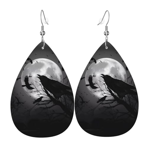 Krähenvögel Druck Leder Ohrringe für Frauen - baumelnde Tropfenohrringe, perfekt für Partys und Kostümzubehör, Einheitsgröße, Leder, kein Edelstein Krähenvögel Druck Leder Ohrringe für Frauen - baumelnde Tropfenohrringe, perfekt für Partys und Kostümzubehör, Einheitsgröße, Leder, kein Edelstein von JaoXer