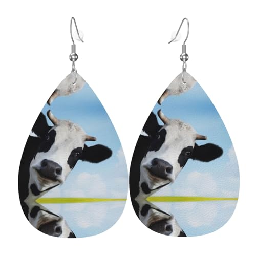 Kuh Muster Druck Leder Ohrringe für Frauen - baumelnde Tropfenohrringe, perfekt für Partys und Kostümzubehör, Einheitsgröße, Leder, kein Edelstein von JaoXer