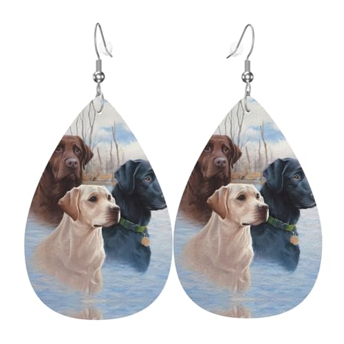 Labrador Hunde Druck Leder Ohrringe für Frauen - baumelnde Tropfenohrringe, perfekt für Partys und Kostümzubehör, Einheitsgröße, Leder, kein Edelstein von JaoXer